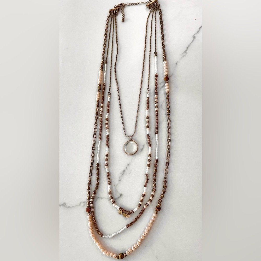 Chic Layered Beaded Necklace in Brown and White